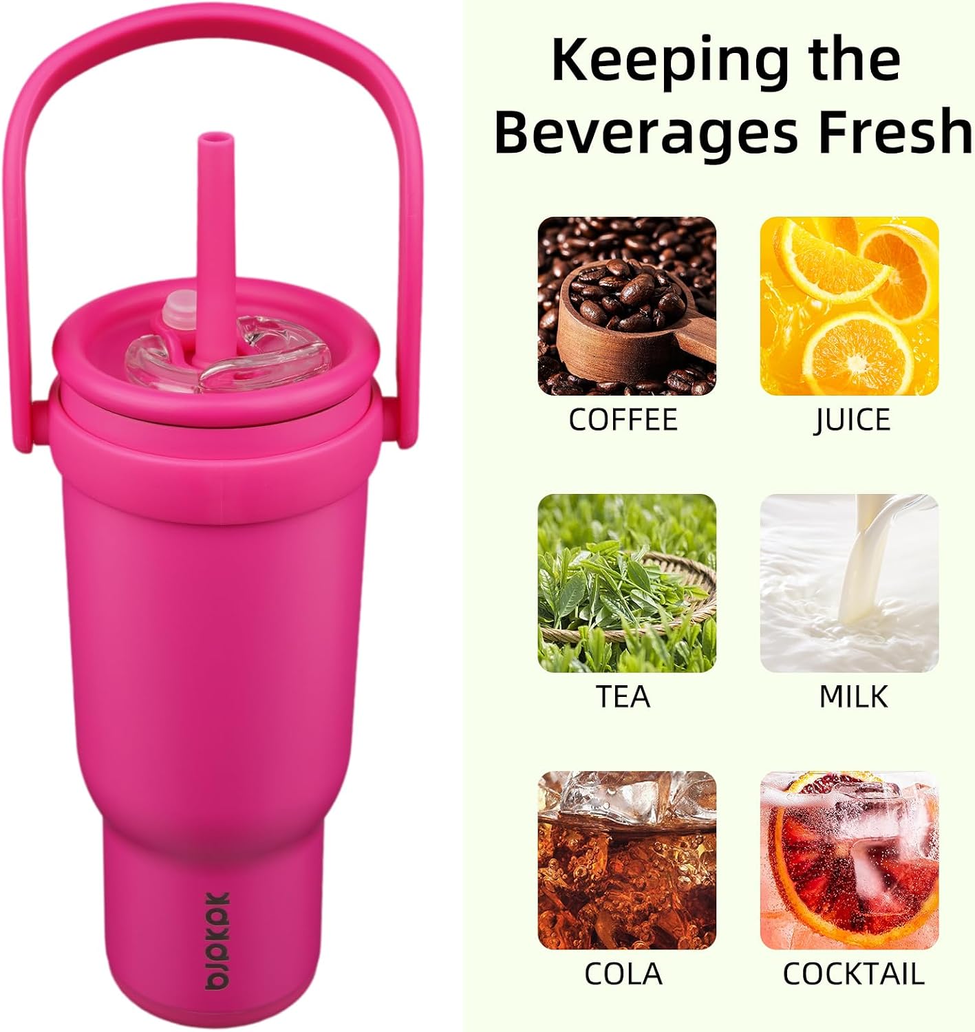 14 oz Insulated Water Bottle with Handle & Straw, Stainless Steel | Double Wall Vacuum, Leak Proof, Sweatproof, Wide Mouth, BPA Free, Dishwasher Safe, Keeps Cold/Hot, Travel, Green