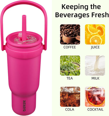 14 oz Insulated Water Bottle with Handle & Straw, Stainless Steel | Double Wall Vacuum, Leak Proof, Sweatproof, Wide Mouth, BPA Free, Dishwasher Safe, Keeps Cold/Hot, Travel, Green