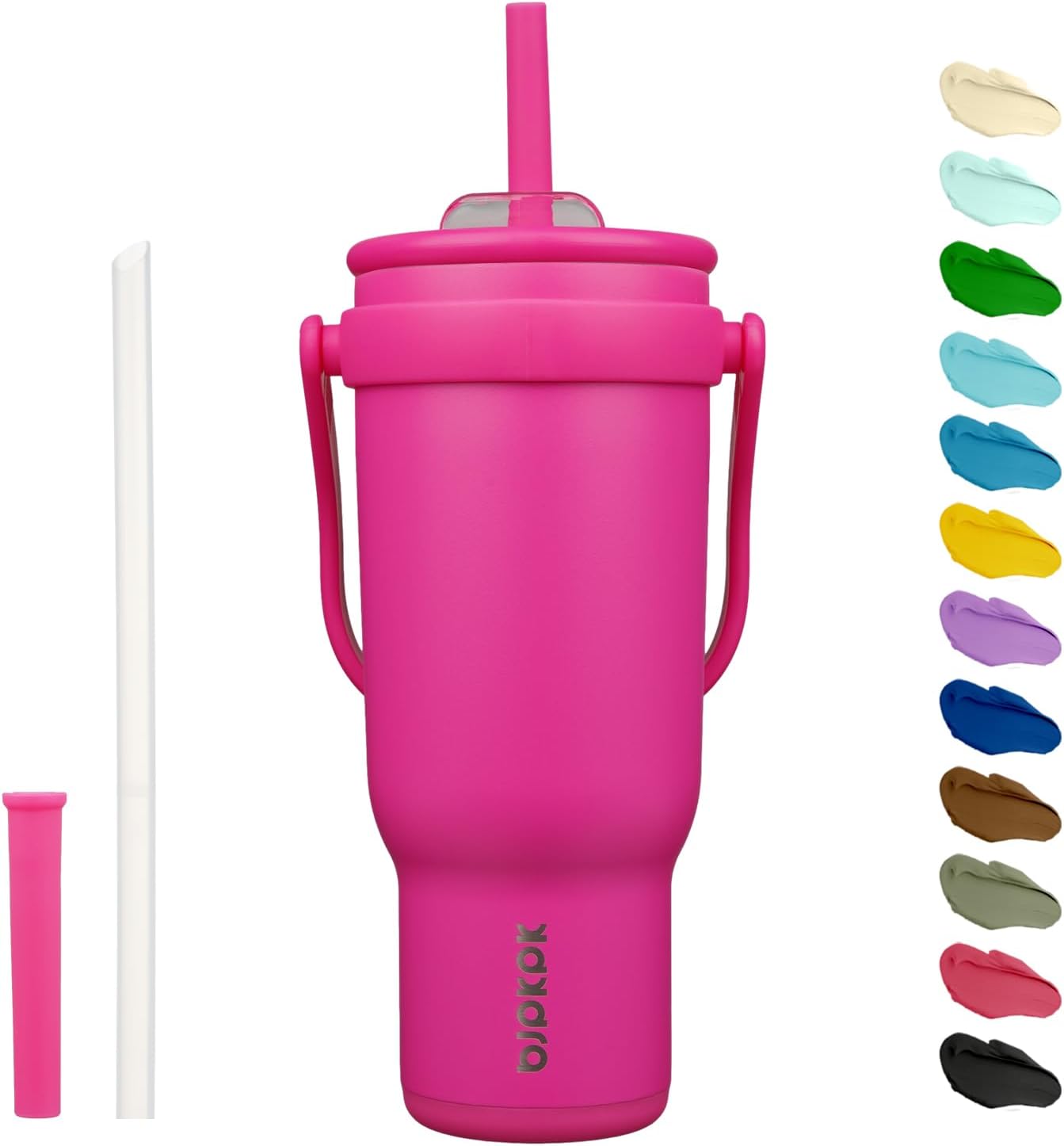 14 oz Insulated Water Bottle with Handle & Straw, Stainless Steel | Double Wall Vacuum, Leak Proof, Sweatproof, Wide Mouth, BPA Free, Dishwasher Safe, Keeps Cold/Hot, Travel, Green