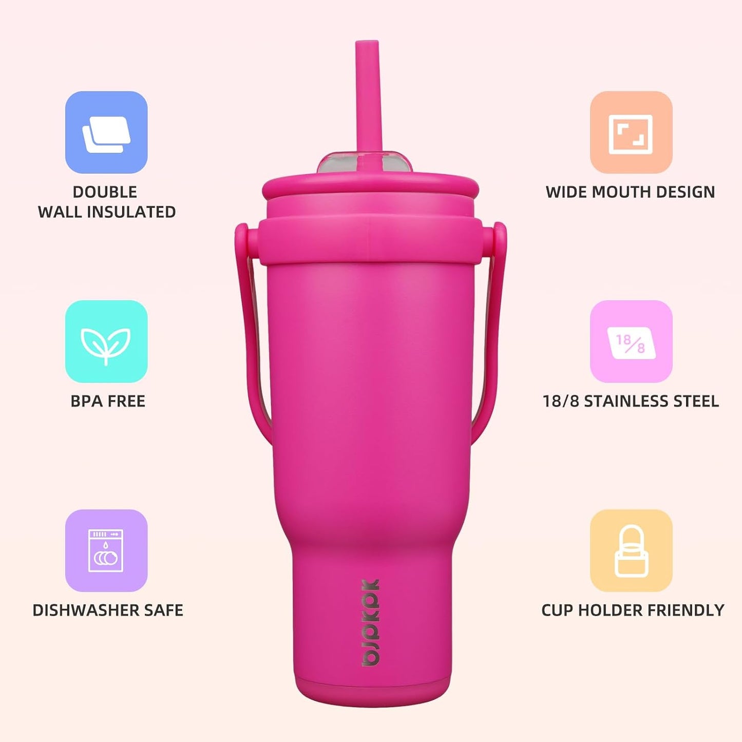 14 oz Insulated Water Bottle with Handle & Straw, Stainless Steel | Double Wall Vacuum, Leak Proof, Sweatproof, Wide Mouth, BPA Free, Dishwasher Safe, Keeps Cold/Hot, Travel, Green