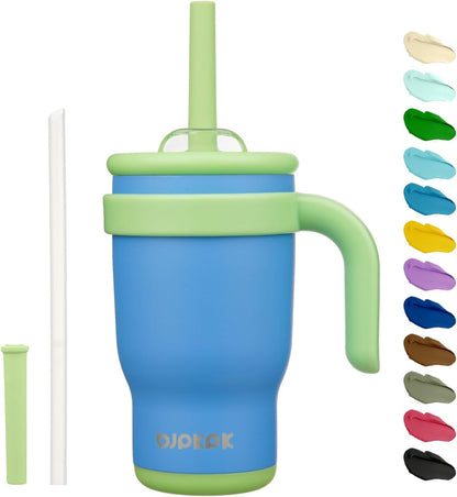 14 oz Insulated Water Bottle with Handle & Straw, Stainless Steel | Double Wall Vacuum, Leak Proof, Sweatproof, Wide Mouth, BPA Free, Dishwasher Safe, Keeps Cold/Hot, Travel, Green