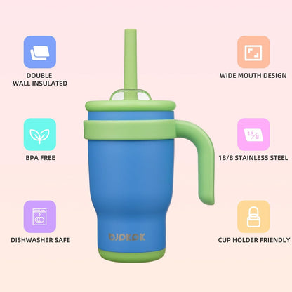 14 oz Insulated Water Bottle with Handle & Straw, Stainless Steel | Double Wall Vacuum, Leak Proof, Sweatproof, Wide Mouth, BPA Free, Dishwasher Safe, Keeps Cold/Hot, Travel, Green