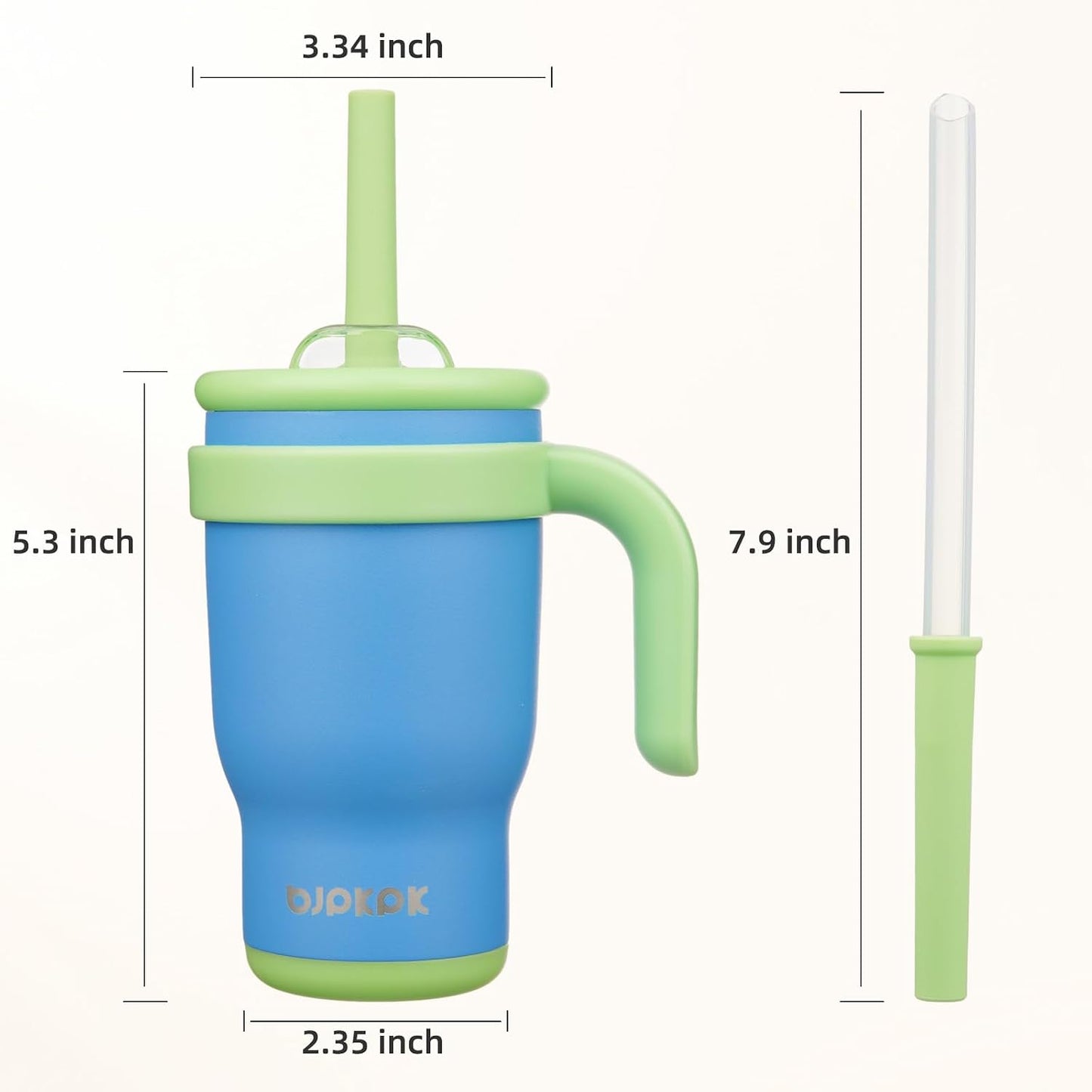 14 oz Insulated Water Bottle with Handle & Straw, Stainless Steel | Double Wall Vacuum, Leak Proof, Sweatproof, Wide Mouth, BPA Free, Dishwasher Safe, Keeps Cold/Hot, Travel, Green
