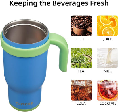 14 oz Insulated Water Bottle with Handle & Straw, Stainless Steel | Double Wall Vacuum, Leak Proof, Sweatproof, Wide Mouth, BPA Free, Dishwasher Safe, Keeps Cold/Hot, Travel, Green