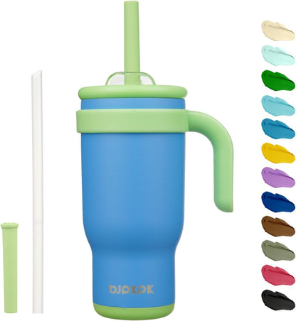 14 oz Insulated Water Bottle with Handle & Straw, Stainless Steel | Double Wall Vacuum, Leak Proof, Sweatproof, Wide Mouth, BPA Free, Dishwasher Safe, Keeps Cold/Hot, Travel, Green