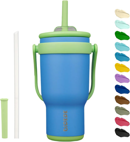 14 oz Insulated Water Bottle with Handle & Straw, Stainless Steel | Double Wall Vacuum, Leak Proof, Sweatproof, Wide Mouth, BPA Free, Dishwasher Safe, Keeps Cold/Hot, Travel, Green