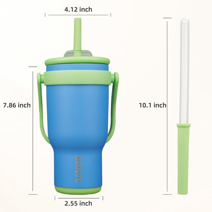 14 oz Insulated Water Bottle with Handle & Straw, Stainless Steel | Double Wall Vacuum, Leak Proof, Sweatproof, Wide Mouth, BPA Free, Dishwasher Safe, Keeps Cold/Hot, Travel, Green