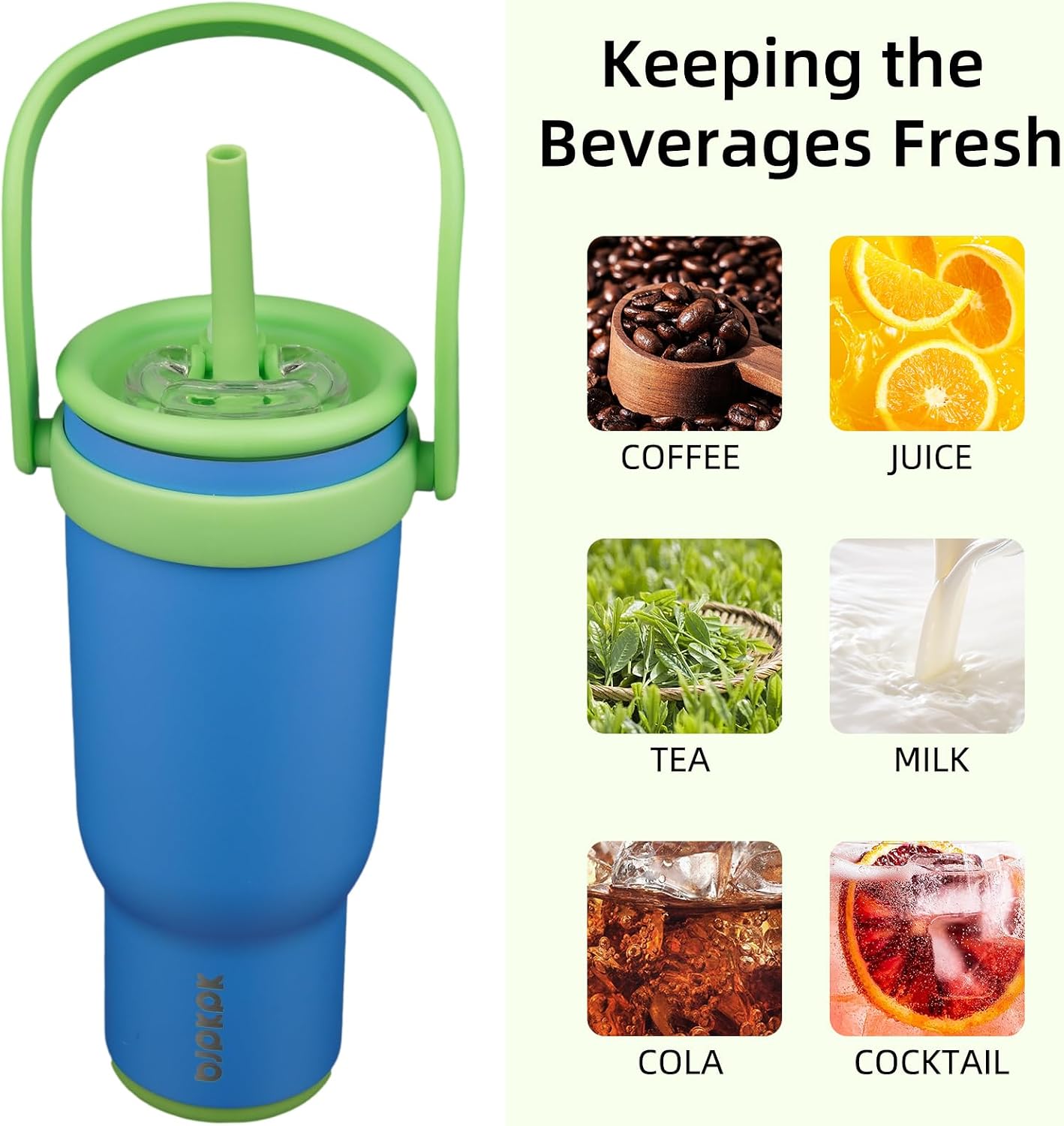 14 oz Insulated Water Bottle with Handle & Straw, Stainless Steel | Double Wall Vacuum, Leak Proof, Sweatproof, Wide Mouth, BPA Free, Dishwasher Safe, Keeps Cold/Hot, Travel, Green