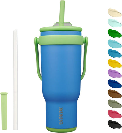 14 oz Insulated Water Bottle with Handle & Straw, Stainless Steel | Double Wall Vacuum, Leak Proof, Sweatproof, Wide Mouth, BPA Free, Dishwasher Safe, Keeps Cold/Hot, Travel, Green