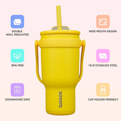 14 oz Insulated Water Bottle with Handle & Straw, Stainless Steel | Double Wall Vacuum, Leak Proof, Sweatproof, Wide Mouth, BPA Free, Dishwasher Safe, Keeps Cold/Hot, Travel, Green