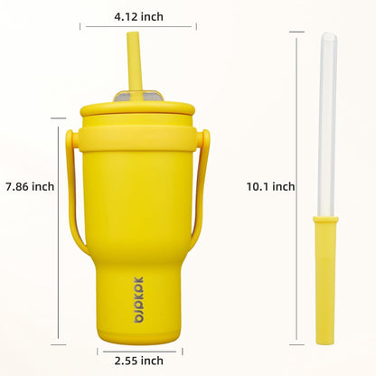 14 oz Insulated Water Bottle with Handle & Straw, Stainless Steel | Double Wall Vacuum, Leak Proof, Sweatproof, Wide Mouth, BPA Free, Dishwasher Safe, Keeps Cold/Hot, Travel, Green