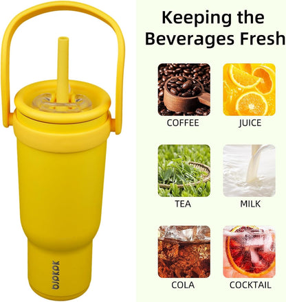 14 oz Insulated Water Bottle with Handle & Straw, Stainless Steel | Double Wall Vacuum, Leak Proof, Sweatproof, Wide Mouth, BPA Free, Dishwasher Safe, Keeps Cold/Hot, Travel, Green