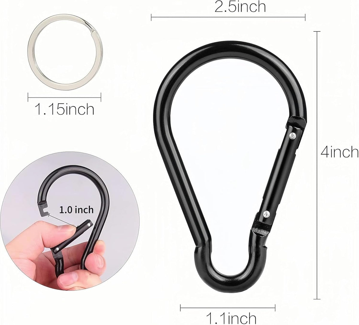 Carabiner Caribeaner Clip,Extra Large 4" Aluminum Carabeaner Keychain Hook,Spring Snap Key Chain Clip