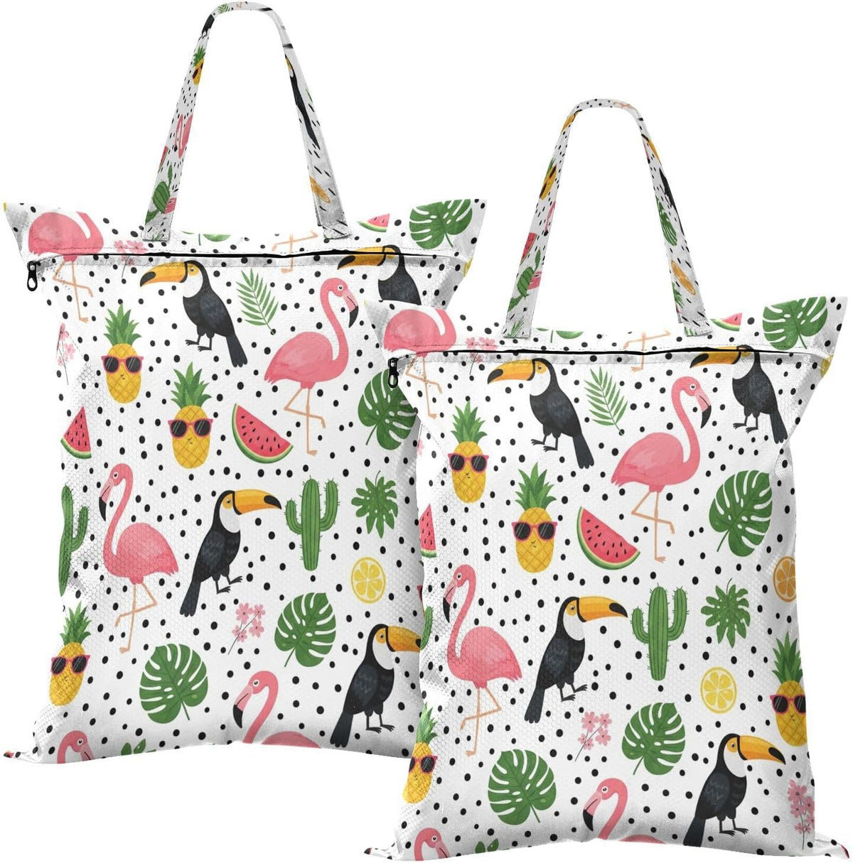Flamingo Parrot Waterproof Travel Laundry Bag Washable 2 Count