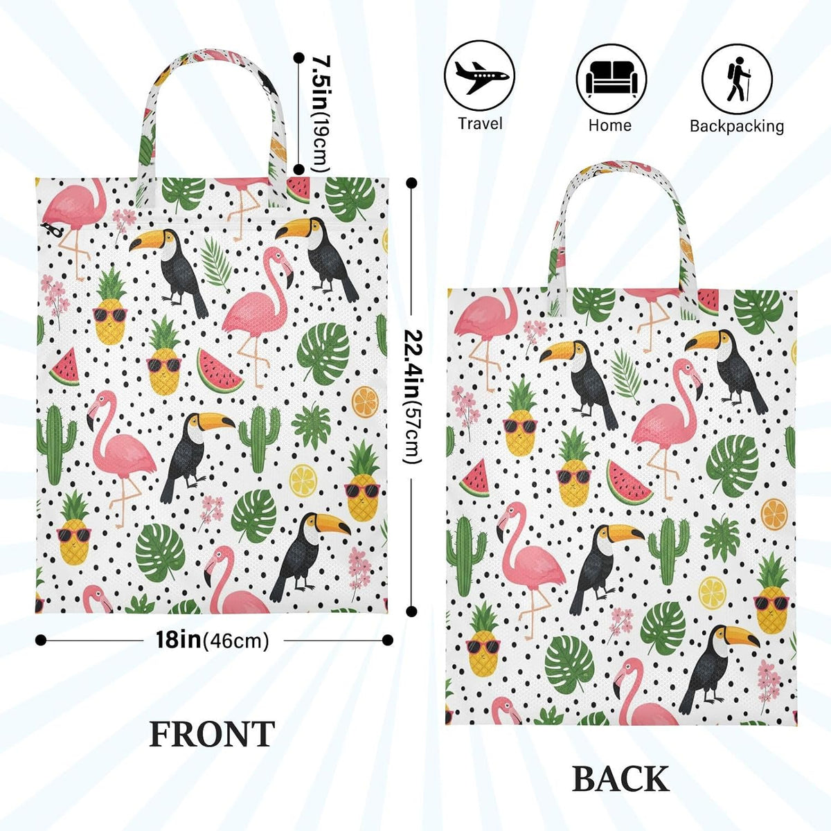 Flamingo Parrot Waterproof Travel Laundry Bag Washable 2 Count