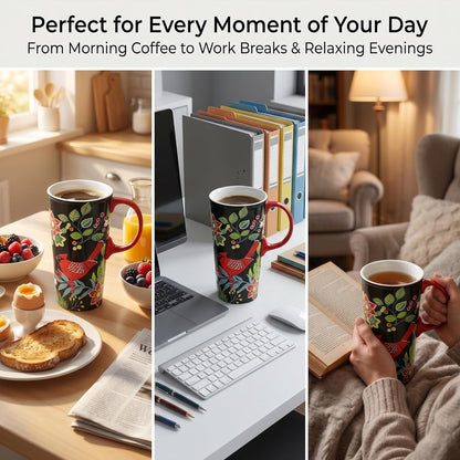 17oz Ceramic Travel Mug with Lid, Goldfinch Bird Coffee Mug, Large Floral Tea Cup with Handle, Microwave & Dishwasher Safe, Gift Box Included | Splash-resistant lid • Comfortable grip • Smooth ceramic finish • Easy cleaning • Gift box included