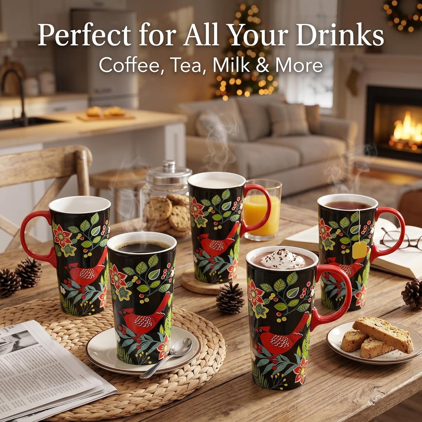 17oz Ceramic Travel Mug with Lid, Goldfinch Bird Coffee Mug, Large Floral Tea Cup with Handle, Microwave & Dishwasher Safe, Gift Box Included | Splash-resistant lid • Comfortable grip • Smooth ceramic finish • Easy cleaning • Gift box included