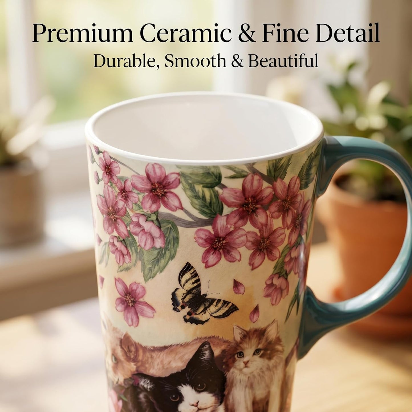 17oz Ceramic Travel Mug with Lid, Goldfinch Bird Coffee Mug, Large Floral Tea Cup with Handle, Microwave & Dishwasher Safe, Gift Box Included | Splash-resistant lid • Comfortable grip • Smooth ceramic finish • Easy cleaning • Gift box included