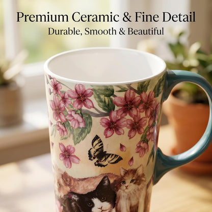 17oz Ceramic Travel Mug with Lid, Goldfinch Bird Coffee Mug, Large Floral Tea Cup with Handle, Microwave & Dishwasher Safe, Gift Box Included | Splash-resistant lid • Comfortable grip • Smooth ceramic finish • Easy cleaning • Gift box included