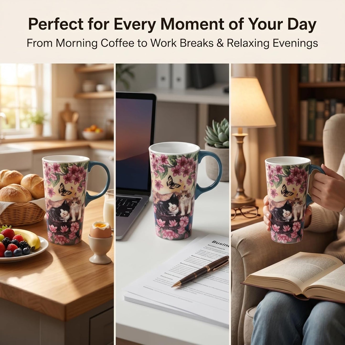 17oz Ceramic Travel Mug with Lid, Goldfinch Bird Coffee Mug, Large Floral Tea Cup with Handle, Microwave & Dishwasher Safe, Gift Box Included | Splash-resistant lid • Comfortable grip • Smooth ceramic finish • Easy cleaning • Gift box included