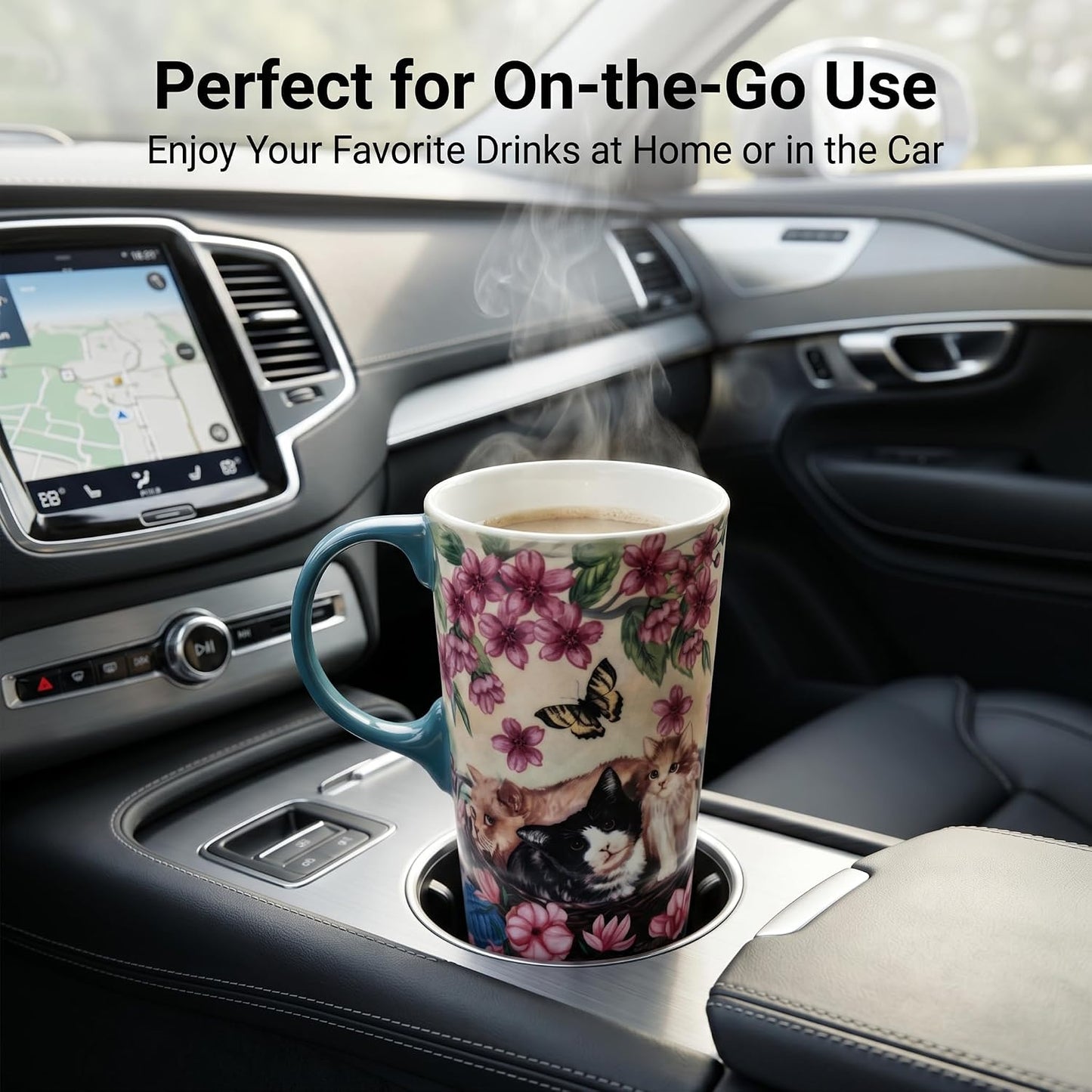 17oz Ceramic Travel Mug with Lid, Goldfinch Bird Coffee Mug, Large Floral Tea Cup with Handle, Microwave & Dishwasher Safe, Gift Box Included | Splash-resistant lid • Comfortable grip • Smooth ceramic finish • Easy cleaning • Gift box included