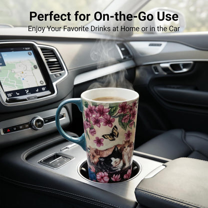 17oz Ceramic Travel Mug with Lid, Goldfinch Bird Coffee Mug, Large Floral Tea Cup with Handle, Microwave & Dishwasher Safe, Gift Box Included | Splash-resistant lid • Comfortable grip • Smooth ceramic finish • Easy cleaning • Gift box included
