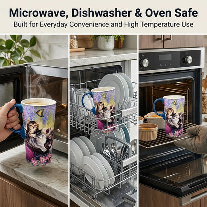 17oz Ceramic Travel Mug with Lid, Goldfinch Bird Coffee Mug, Large Floral Tea Cup with Handle, Microwave & Dishwasher Safe, Gift Box Included | Splash-resistant lid • Comfortable grip • Smooth ceramic finish • Easy cleaning • Gift box included