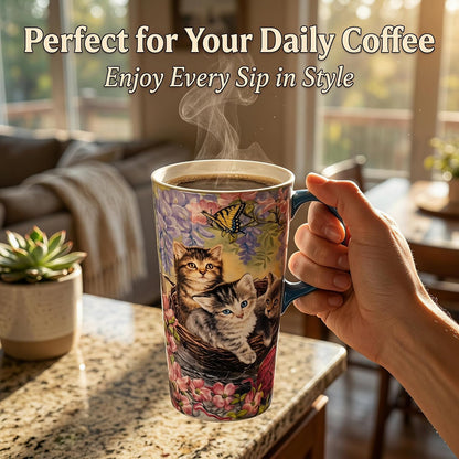 17oz Ceramic Travel Mug with Lid, Goldfinch Bird Coffee Mug, Large Floral Tea Cup with Handle, Microwave & Dishwasher Safe, Gift Box Included | Splash-resistant lid • Comfortable grip • Smooth ceramic finish • Easy cleaning • Gift box included