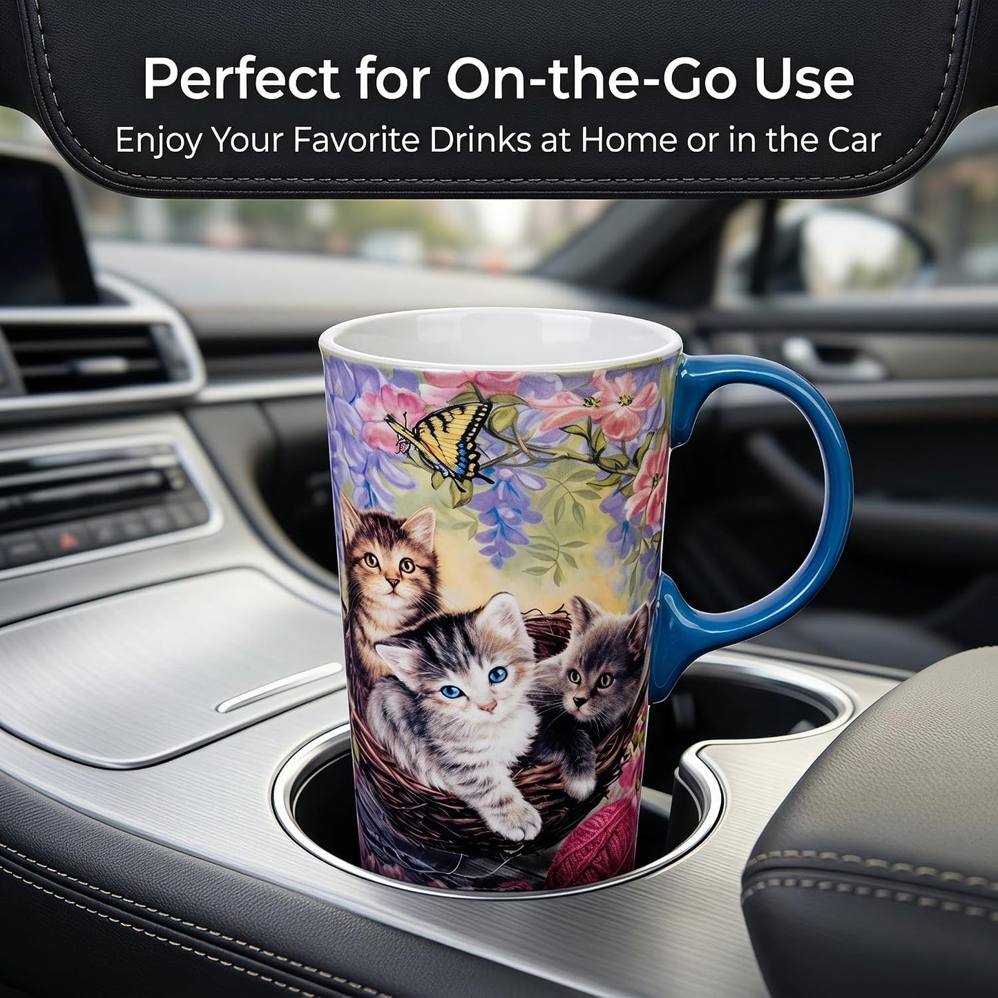 17oz Ceramic Travel Mug with Lid, Goldfinch Bird Coffee Mug, Large Floral Tea Cup with Handle, Microwave & Dishwasher Safe, Gift Box Included | Splash-resistant lid • Comfortable grip • Smooth ceramic finish • Easy cleaning • Gift box included