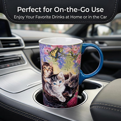 17oz Ceramic Travel Mug with Lid, Goldfinch Bird Coffee Mug, Large Floral Tea Cup with Handle, Microwave & Dishwasher Safe, Gift Box Included | Splash-resistant lid • Comfortable grip • Smooth ceramic finish • Easy cleaning • Gift box included