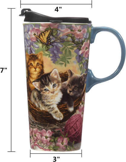 17oz Ceramic Travel Mug with Lid, Goldfinch Bird Coffee Mug, Large Floral Tea Cup with Handle, Microwave & Dishwasher Safe, Gift Box Included | Splash-resistant lid • Comfortable grip • Smooth ceramic finish • Easy cleaning • Gift box included