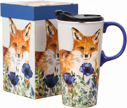 17oz Ceramic Travel Mug with Lid, Goldfinch Bird Coffee Mug, Large Floral Tea Cup with Handle, Microwave & Dishwasher Safe, Gift Box Included | Splash-resistant lid • Comfortable grip • Smooth ceramic finish • Easy cleaning • Gift box included