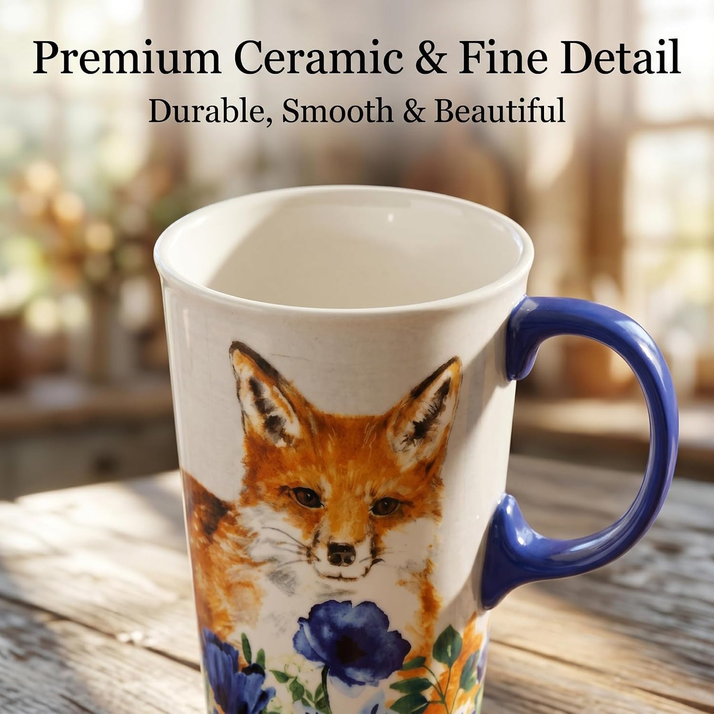 17oz Ceramic Travel Mug with Lid, Goldfinch Bird Coffee Mug, Large Floral Tea Cup with Handle, Microwave & Dishwasher Safe, Gift Box Included | Splash-resistant lid • Comfortable grip • Smooth ceramic finish • Easy cleaning • Gift box included