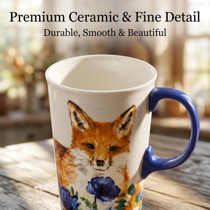 17oz Ceramic Travel Mug with Lid, Goldfinch Bird Coffee Mug, Large Floral Tea Cup with Handle, Microwave & Dishwasher Safe, Gift Box Included | Splash-resistant lid • Comfortable grip • Smooth ceramic finish • Easy cleaning • Gift box included