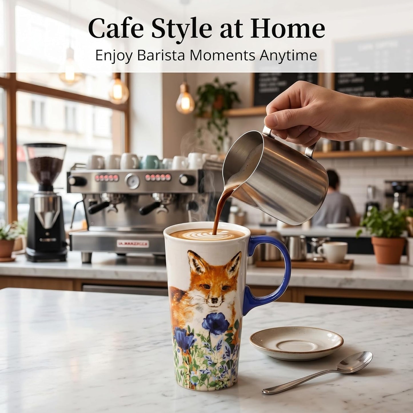 17oz Ceramic Travel Mug with Lid, Goldfinch Bird Coffee Mug, Large Floral Tea Cup with Handle, Microwave & Dishwasher Safe, Gift Box Included | Splash-resistant lid • Comfortable grip • Smooth ceramic finish • Easy cleaning • Gift box included