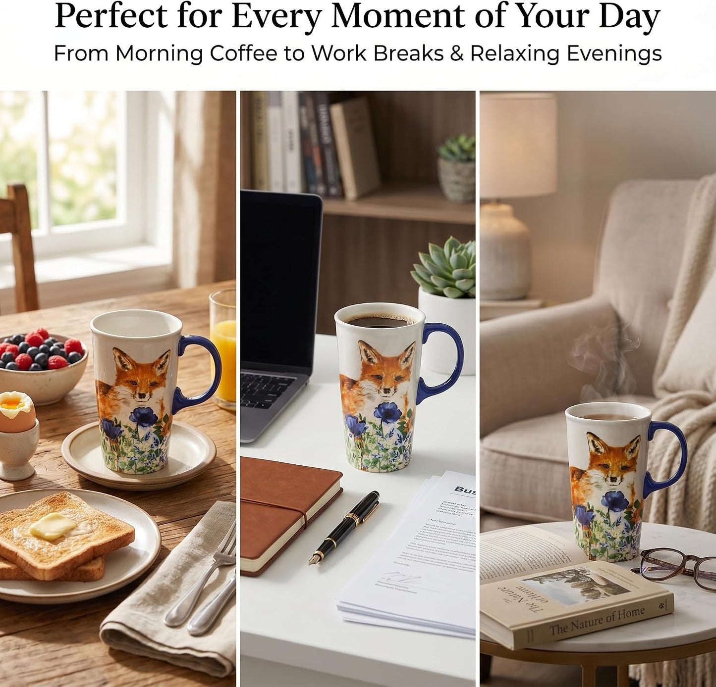 17oz Ceramic Travel Mug with Lid, Goldfinch Bird Coffee Mug, Large Floral Tea Cup with Handle, Microwave & Dishwasher Safe, Gift Box Included | Splash-resistant lid • Comfortable grip • Smooth ceramic finish • Easy cleaning • Gift box included