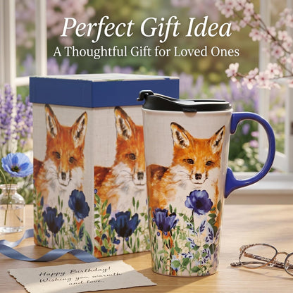 17oz Ceramic Travel Mug with Lid, Goldfinch Bird Coffee Mug, Large Floral Tea Cup with Handle, Microwave & Dishwasher Safe, Gift Box Included | Splash-resistant lid • Comfortable grip • Smooth ceramic finish • Easy cleaning • Gift box included