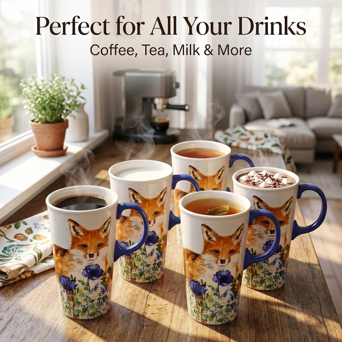 17oz Ceramic Travel Mug with Lid, Goldfinch Bird Coffee Mug, Large Floral Tea Cup with Handle, Microwave & Dishwasher Safe, Gift Box Included | Splash-resistant lid • Comfortable grip • Smooth ceramic finish • Easy cleaning • Gift box included
