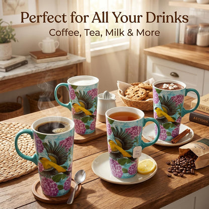 17oz Ceramic Travel Mug with Lid, Goldfinch Bird Coffee Mug, Large Floral Tea Cup with Handle, Microwave & Dishwasher Safe, Gift Box Included | Splash-resistant lid • Comfortable grip • Smooth ceramic finish • Easy cleaning • Gift box included