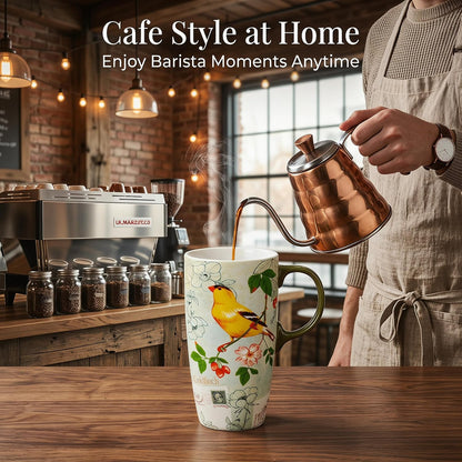 17oz Ceramic Travel Mug with Lid, Goldfinch Bird Coffee Mug, Large Floral Tea Cup with Handle, Microwave & Dishwasher Safe, Gift Box Included | Splash-resistant lid • Comfortable grip • Smooth ceramic finish • Easy cleaning • Gift box included