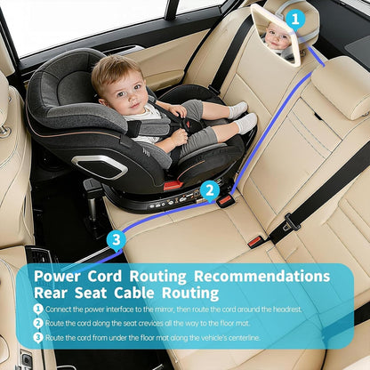Baby Car Mirror, Wide View, Voice Control Light, Easy Install, White