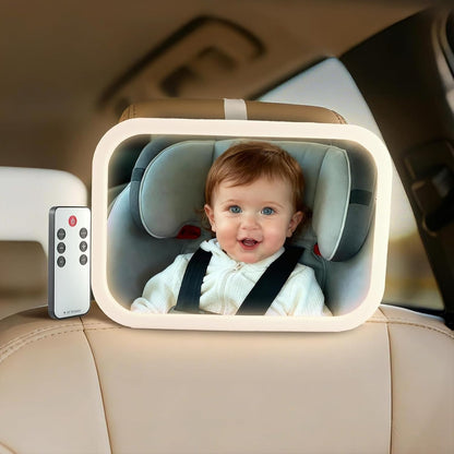 Baby Car Mirror, Wide View, Voice Control Light, Easy Install, White