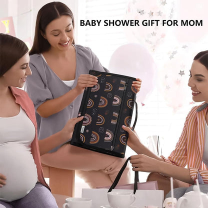 Portable Diaper Changing Station, Expandable Baby Diaper Bag, Compact Diaper Changing Travel Bag with Wet Wipe Pocket, Waterproof Baby Travel Station Set with 2 Bibs (Black)