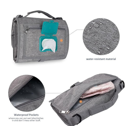 Portable Diaper Changing Station, Expandable Baby Diaper Bag, Compact Diaper Changing Travel Bag with Wet Wipe Pocket, Waterproof Baby Travel Station Set with 2 Bibs (Black)