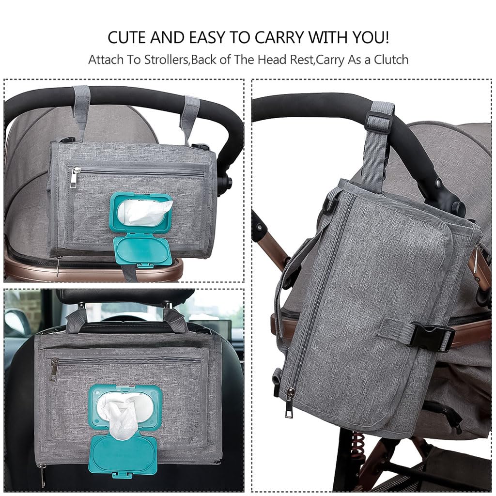 Portable Diaper Changing Station, Expandable Baby Diaper Bag, Compact Diaper Changing Travel Bag with Wet Wipe Pocket, Waterproof Baby Travel Station Set with 2 Bibs (Black)