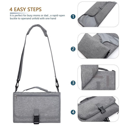 Portable Diaper Changing Station, Expandable Baby Diaper Bag, Compact Diaper Changing Travel Bag with Wet Wipe Pocket, Waterproof Baby Travel Station Set with 2 Bibs (Black)