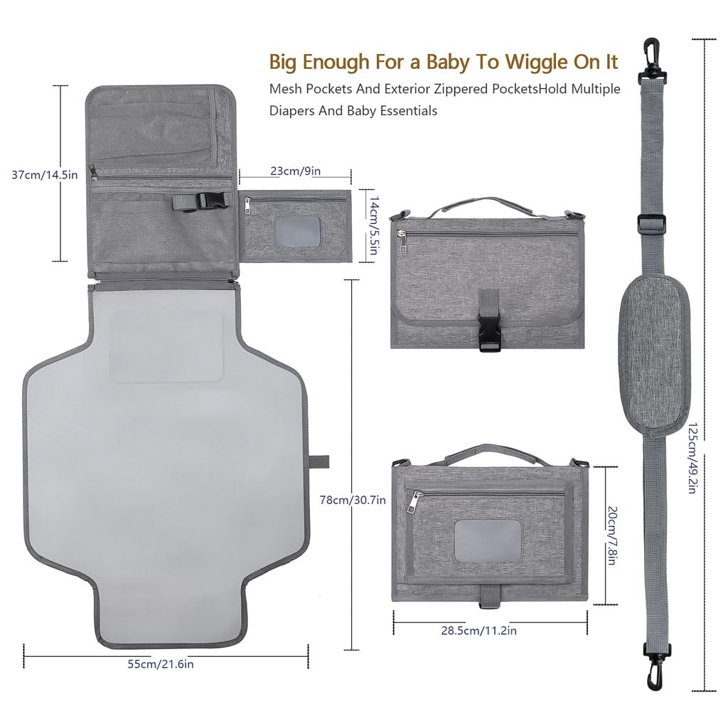 Portable Diaper Changing Station, Expandable Baby Diaper Bag, Compact Diaper Changing Travel Bag with Wet Wipe Pocket, Waterproof Baby Travel Station Set with 2 Bibs (Black)