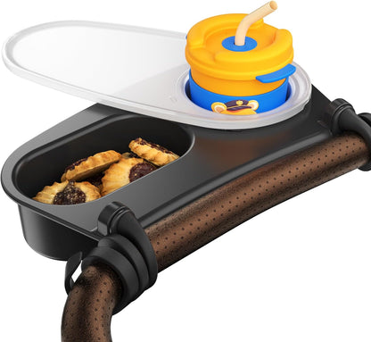 Upgrade Universal Stroller Snack Tray-Compatible with Nuna Uppababy Bugaboo,Stroller Cup Holder Tray with Silicone Arms Grip Bumper Bar,Stroller Tray Attachment with Cups Holder for Baby Toddler