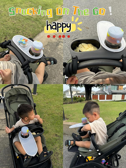 Upgrade Universal Stroller Snack Tray-Compatible with Nuna Uppababy Bugaboo,Stroller Cup Holder Tray with Silicone Arms Grip Bumper Bar,Stroller Tray Attachment with Cups Holder for Baby Toddler