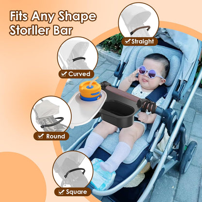 Upgrade Universal Stroller Snack Tray-Compatible with Nuna Uppababy Bugaboo,Stroller Cup Holder Tray with Silicone Arms Grip Bumper Bar,Stroller Tray Attachment with Cups Holder for Baby Toddler